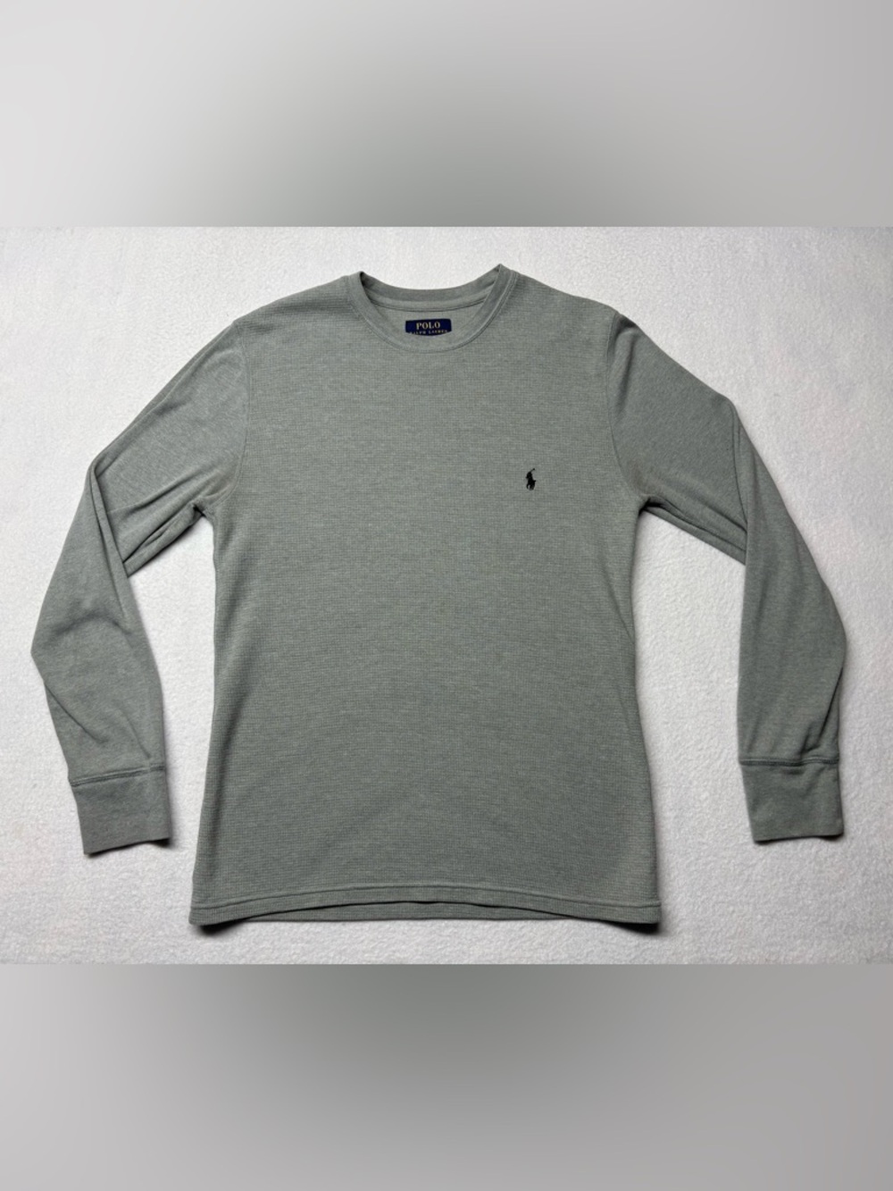 Polo Ralph Lauren Shirt Mens Medium Gray Waffle Knit Long Sleeve Thermal Tee EUC